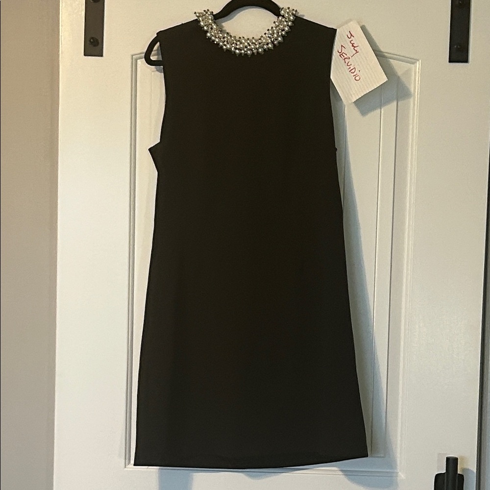 Betsy Johnson Classic Elegant Black Dress with Pearl Detailing